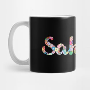 Sakura Floral Cursive Colourful Black Mug